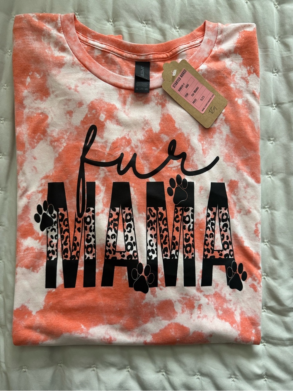 Fur Mama Bleached Leopard Paw Print Graphic Tee 4XL Handmade